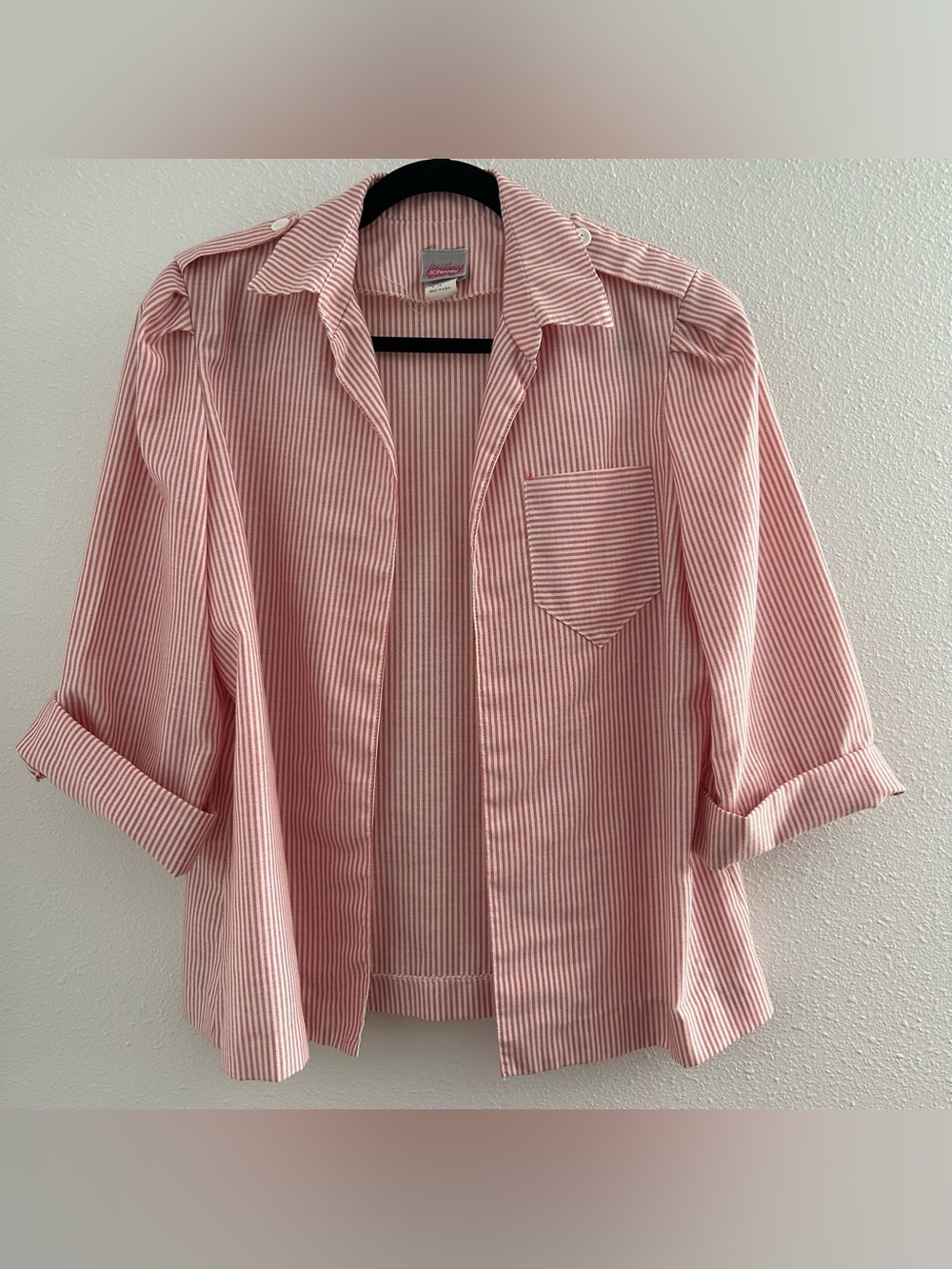 Vintage jcpenney Pink and White Striped Button-Front Shirt Jacket